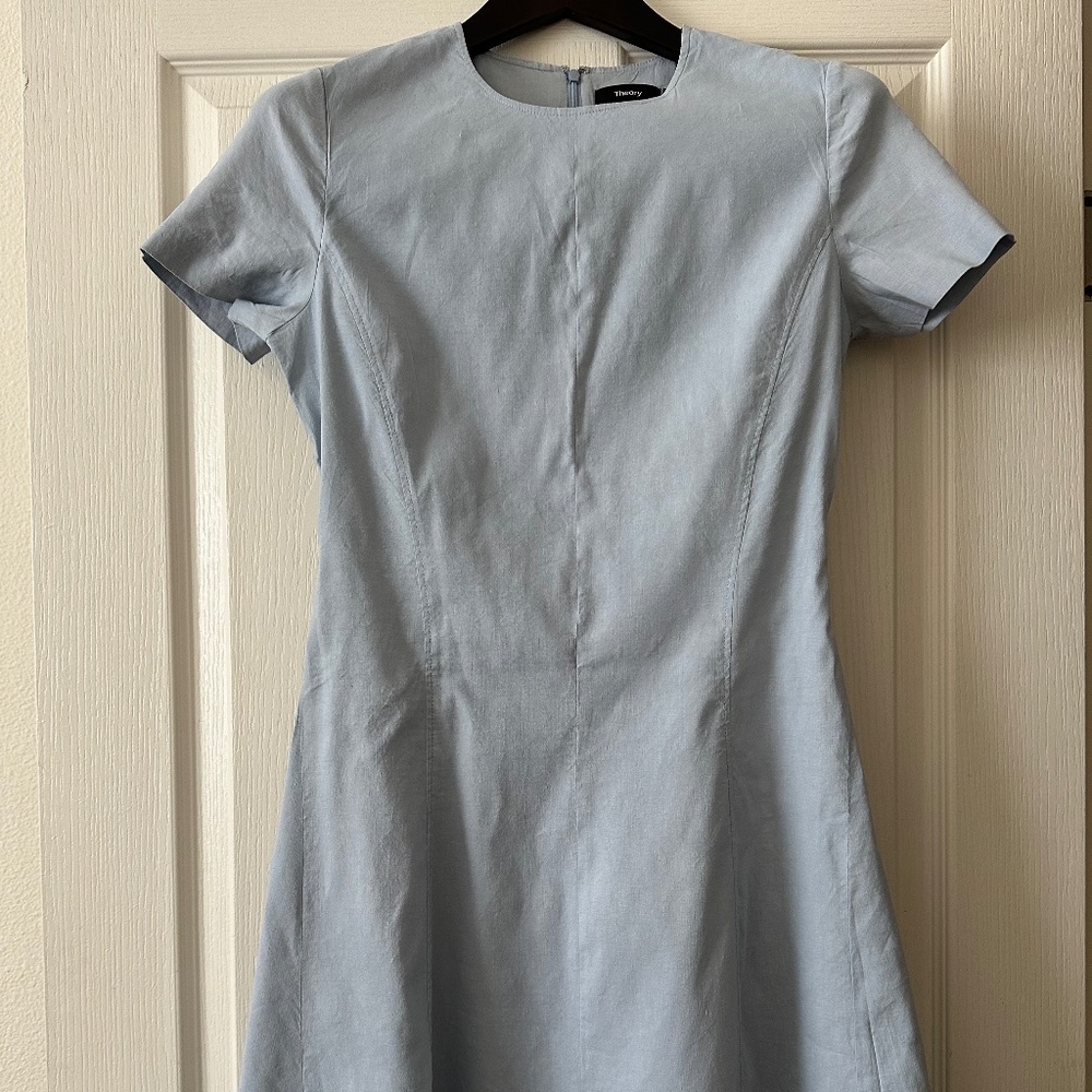 Theory Modern Seamed Shift - Organic Crunch Wash A-Line Dress | Size 6